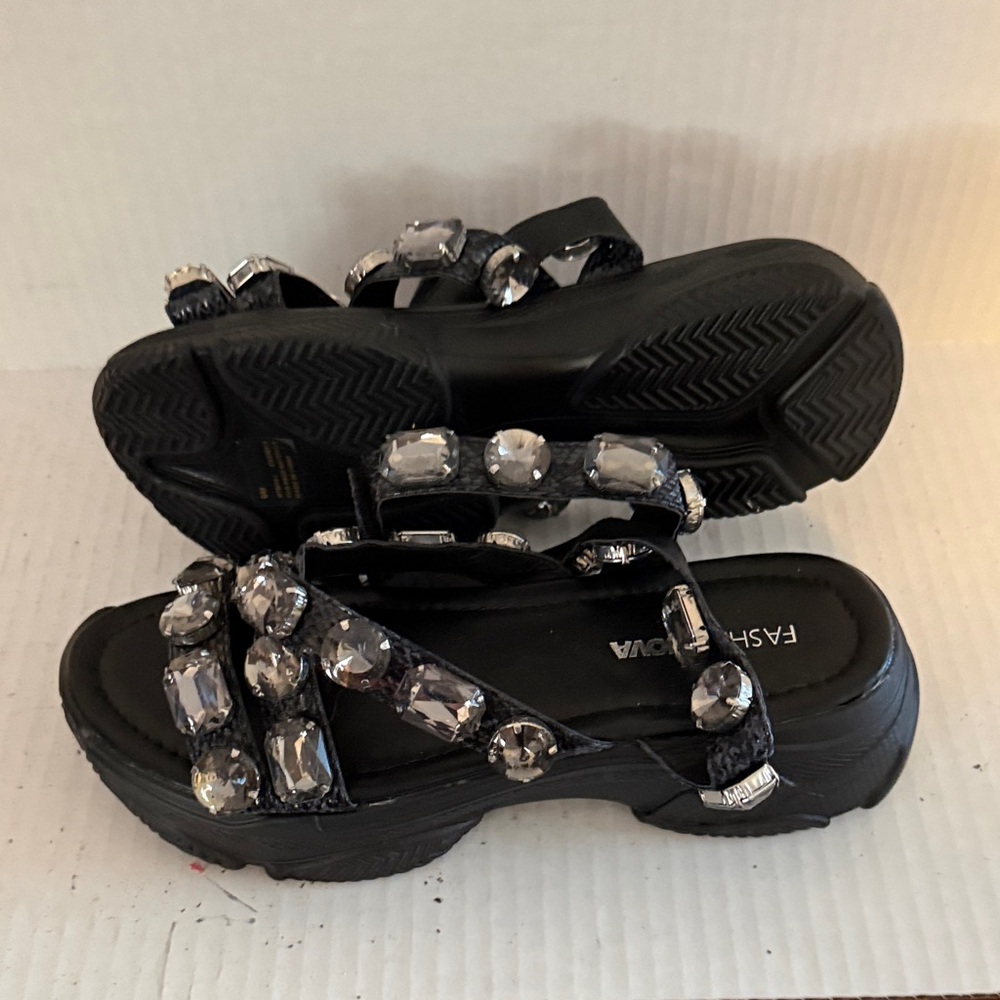 Fashion Nova Black Gemstone Sandals